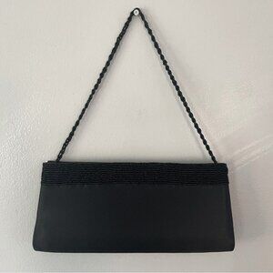 Vintage Holt Renfrew Black Satin Beaded Mini Purse Evening Bag bin 2Q